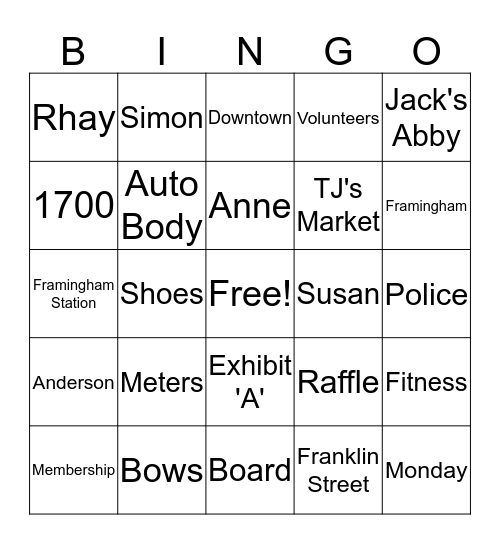 Downtown Celebration Bingo Card