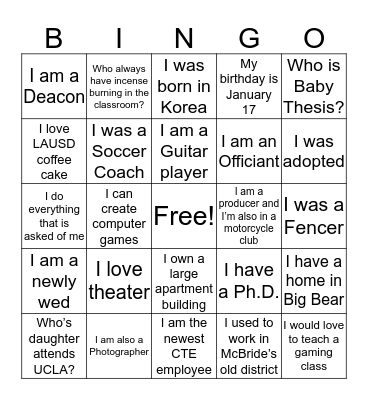 Fellow CTE Bingo Card