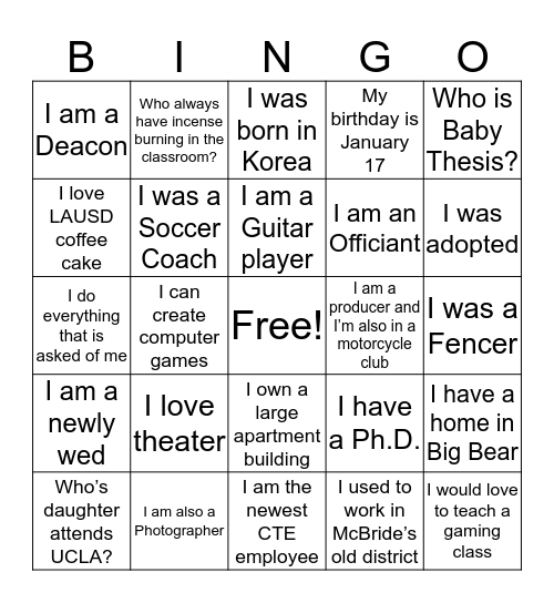 Fellow CTE Bingo Card