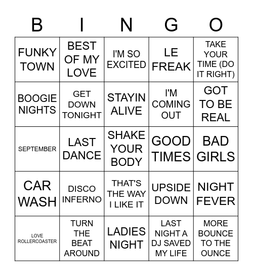 GROOVY NIGHTS Bingo Card