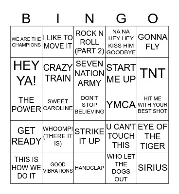 SPORTS ARENA SONGS Bingo Card