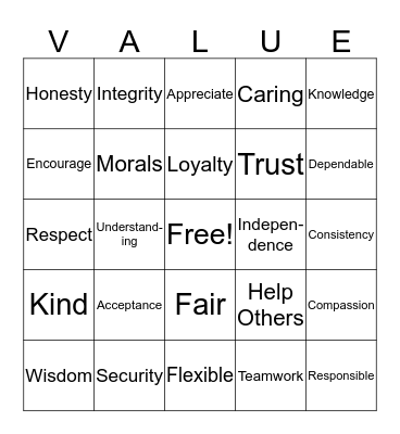 VALUE BINGO Card