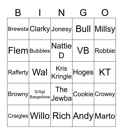 Xmas Nickname Bingo Card