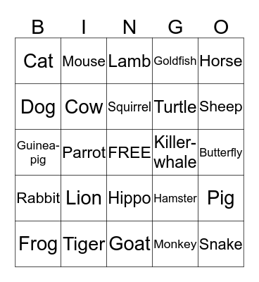 Animals Bingo Card