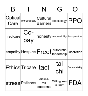 Health stuff Bingo Card