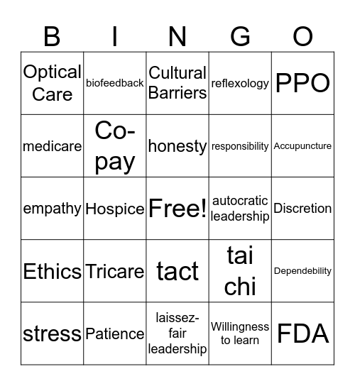 Health stuff Bingo Card