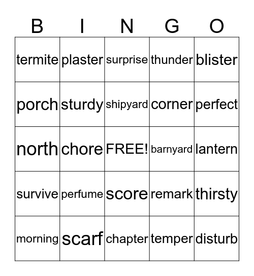 R-Controlled Bingo Card