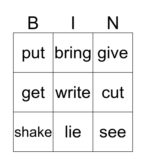 Irregular Past Simple Bingo Card