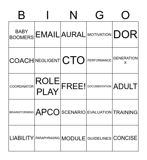 Communication Training Officer Bingo Card