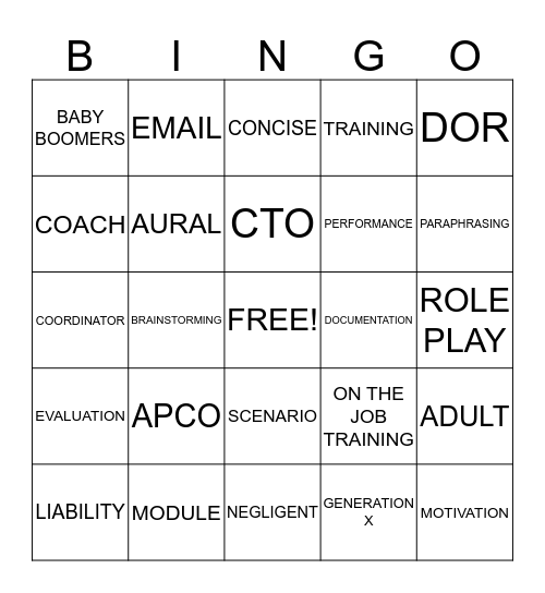 Communication Training Officer  Bingo Card