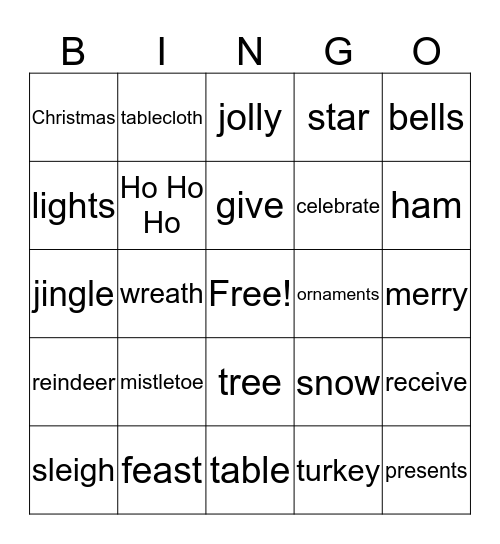 Holiday Bingo Card