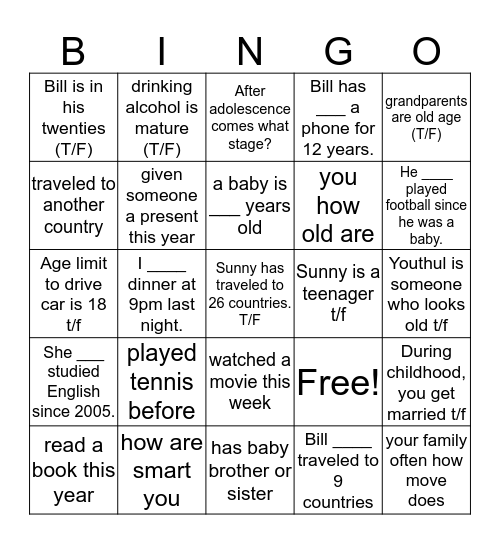 g8 Bingo Card
