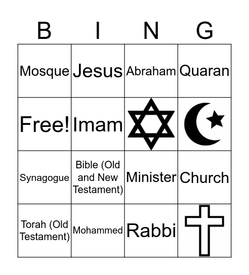 Monotheism Vocabulary Bingo Card