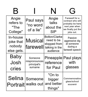 Farewell, So long, Orfweedersen, Goodbye Bingo Card