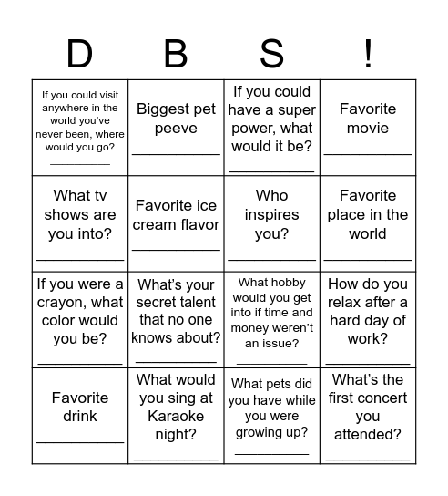 DBS CHRISTMAS PARTY 2019 Bingo Card