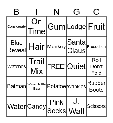 Passion Play Wardrobe Bingo Card