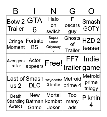 Untitled Bingo Card