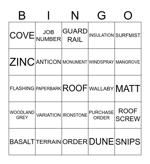 ROOFING BINGO Card