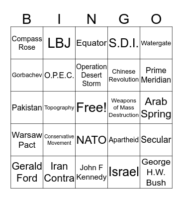 Semester 1 Review  Bingo Card