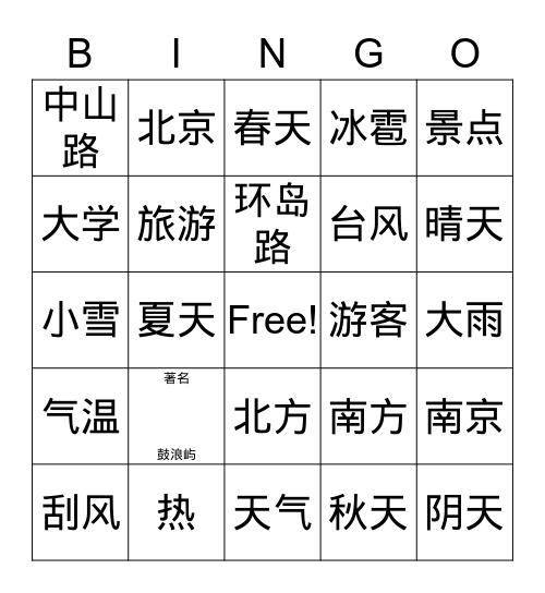 城市 Bingo Card