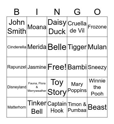 Disney Bingo Card