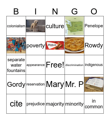 Novel Vocabulary Bingo Card