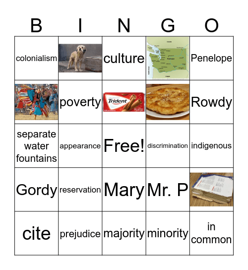 Novel Vocabulary Bingo Card