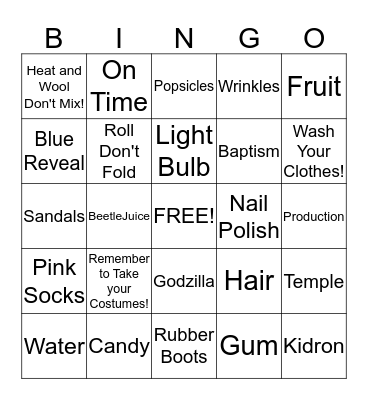 Passion Play Wardrobe Bingo Card