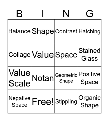 Art 1 Midterm Review Bingo Card