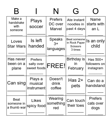 Youth Christmas BINGO Card