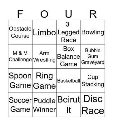 Family Fun Day Four in a Row Bingo Card