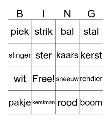 Kerst Bingo Card