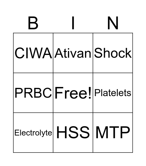 Residency BINGO Card