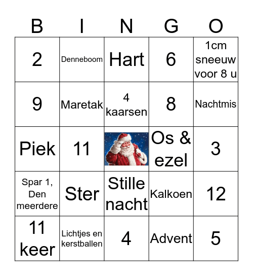 Kerst bingo Card