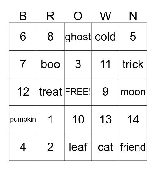 Fall Bingo Card