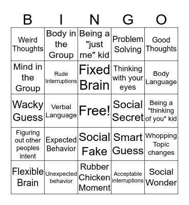 Social Thinking Bingo Card