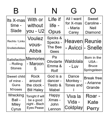 BMN Hitjes Bingo Card
