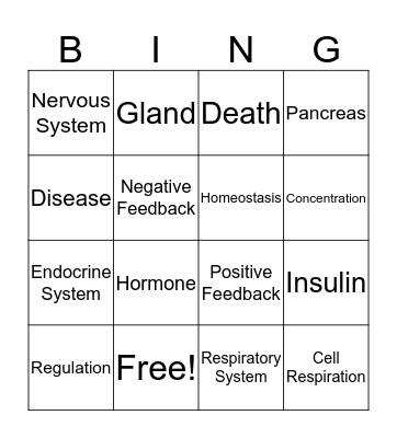 Homeostasis  Bingo Card