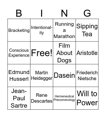 Phenomenology Bingo Card