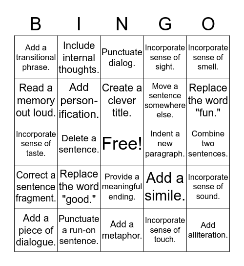 Memoir Bingo! Bingo Card