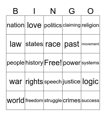 civil rights  Bingo Card