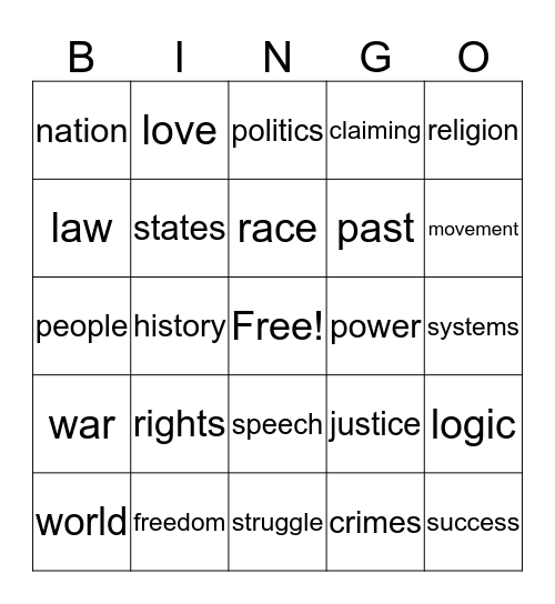 civil rights  Bingo Card