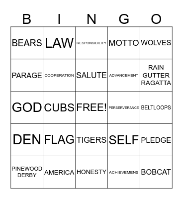CUB SCOUT BINGO Card