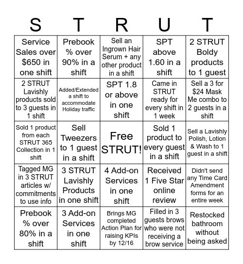 STRUT Bingo: Sleigh All Day Edition Bingo Card