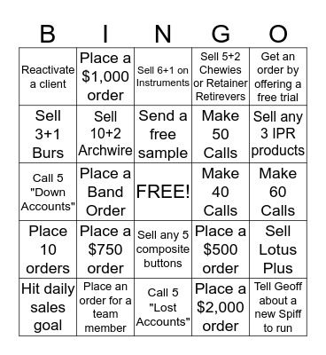 OT Domestic Sales BINGO Card
