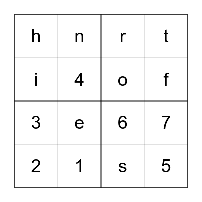 Numeros vs letras  Bingo Card