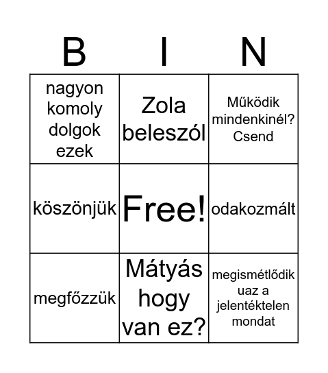 főzőcske Bingo Card