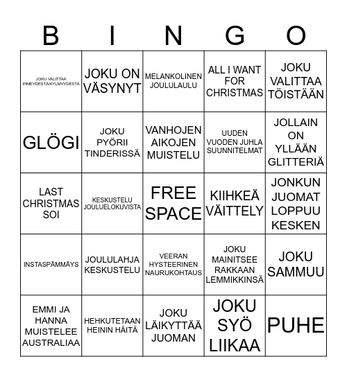 PIKKUJOULU Bingo Card