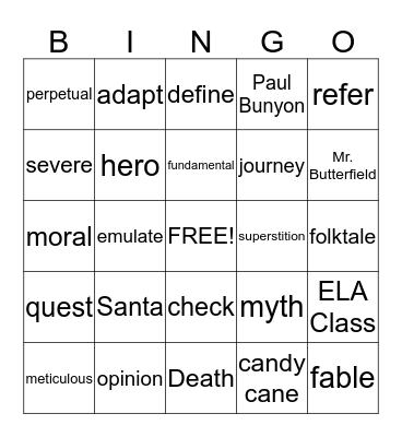 LIST #6  Bingo Card
