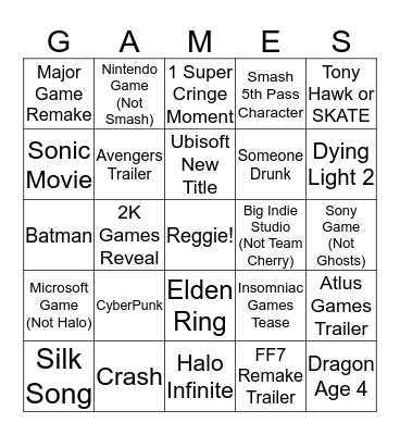 Game Awards Bingo Card